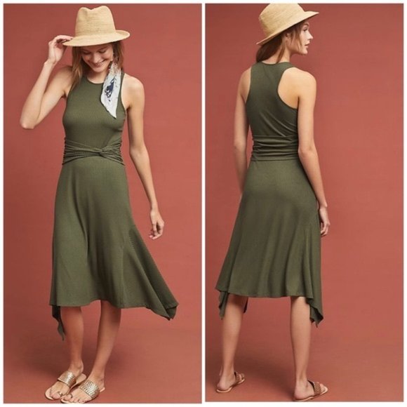 Anthropologie Dresses & Skirts - Green Anthropologie Ribbed Racerback Handkerchief Hem Sleeveless Dress (NWT)